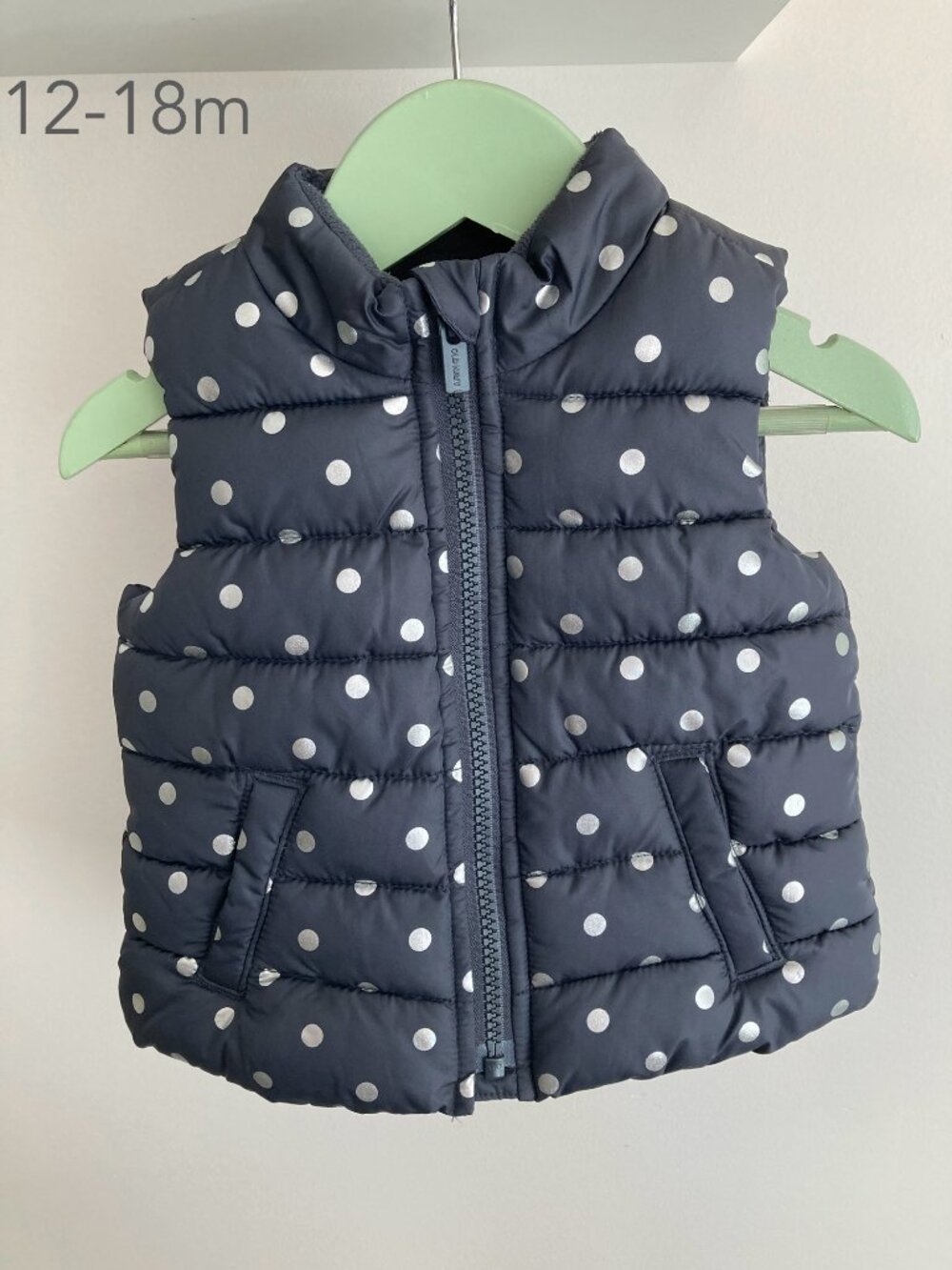 🪴5/$30 Old Navy 12-18 Months Baby Toddler Polka Dot Puffer Zip Vest Fall Winter